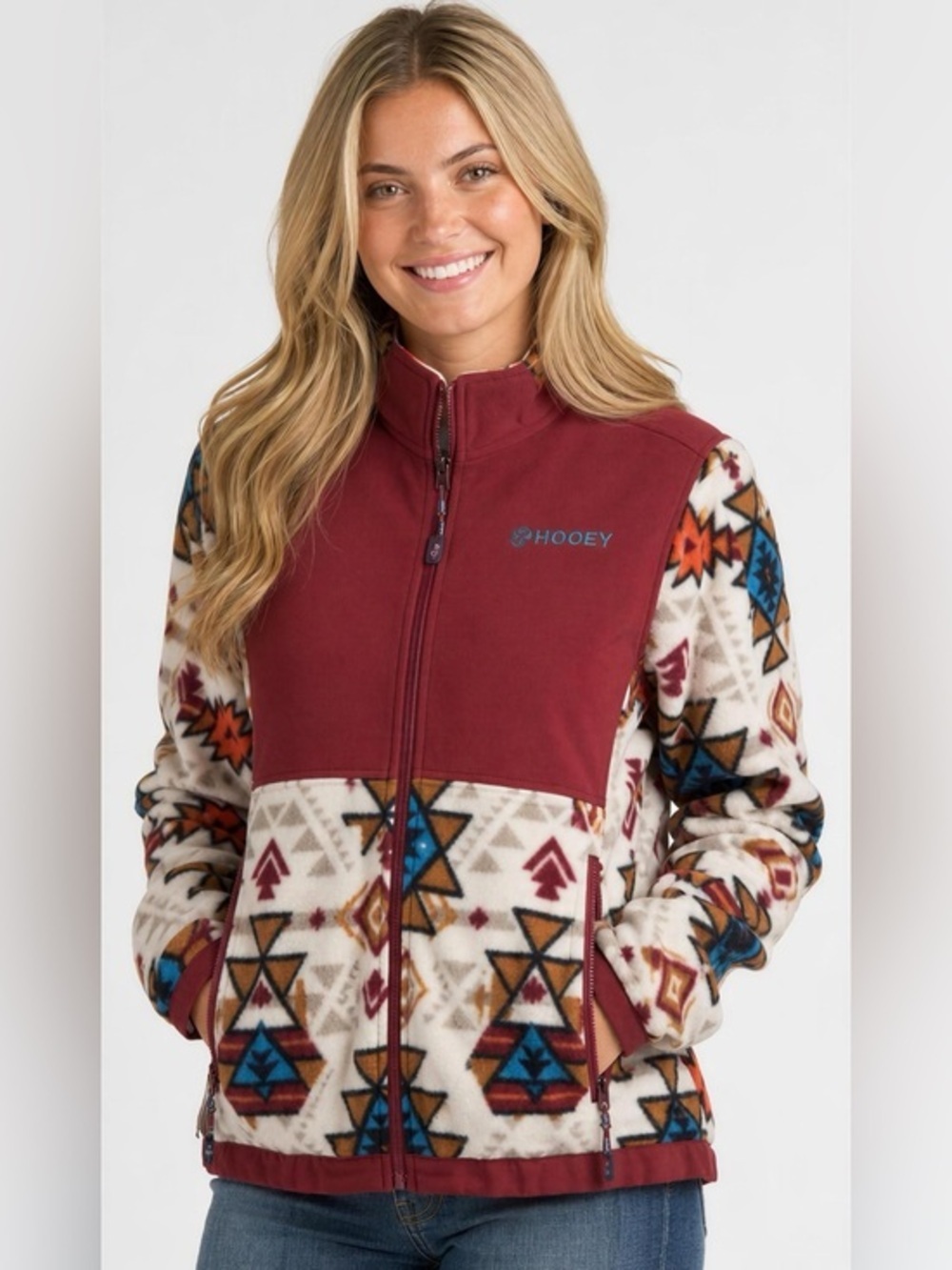 Hooey Youth Burgundy Aztec Pattern Fleece Jacket